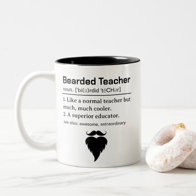 Caneca De Café Em Dois Tons Funny Bearded Teacher Definition (Com Donut)