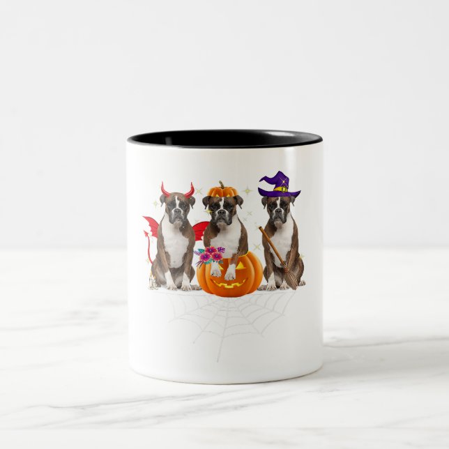 Caneca De Café Em Dois Tons Funny Boxer Halloween Dog Lover Pumpkin Spider Web (Centro)