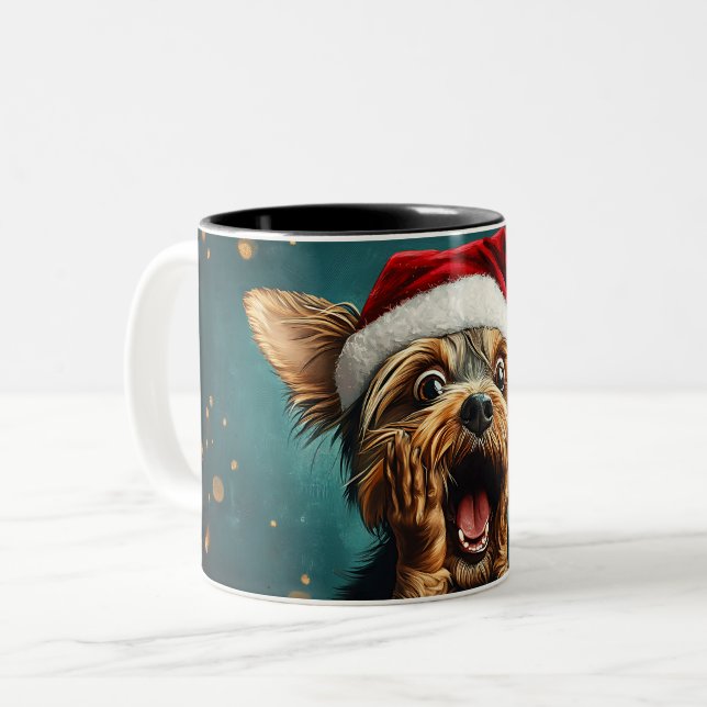 Caneca De Café Em Dois Tons Funny Christmas dog Mugs | Merry Christmas Mug (Frente Esquerda)