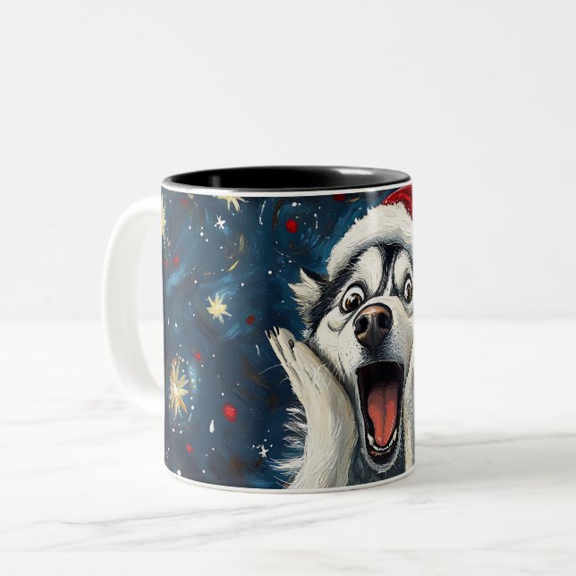 Caneca De Café Em Dois Tons Funny Christmas dog Mugs | Merry Christmas Mug (Frente Esquerda)