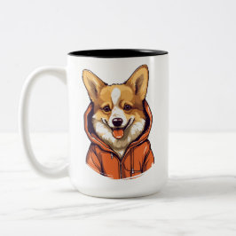 Caneca De Café Em Dois Tons Funny Corgi Vestindo Hoodie