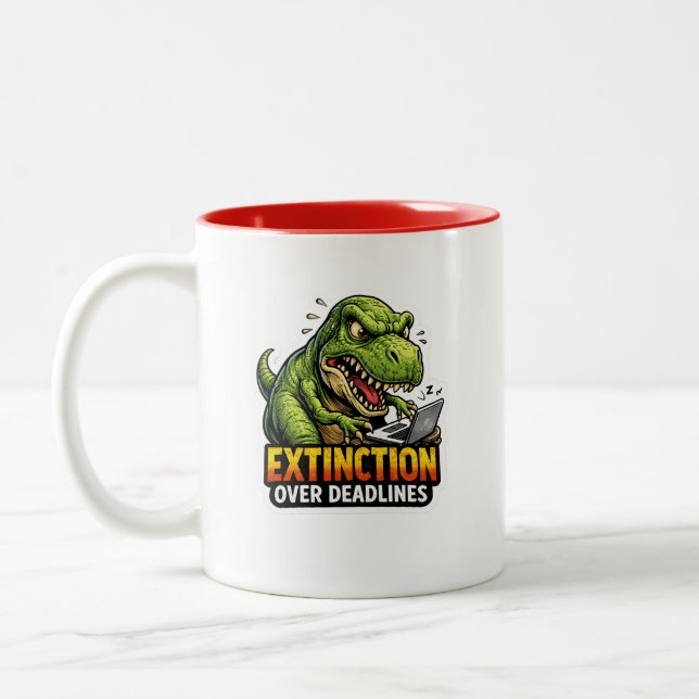 Caneca De Café Em Dois Tons Funny Dinosaur Deadline Coffee Mug (Esquerda)