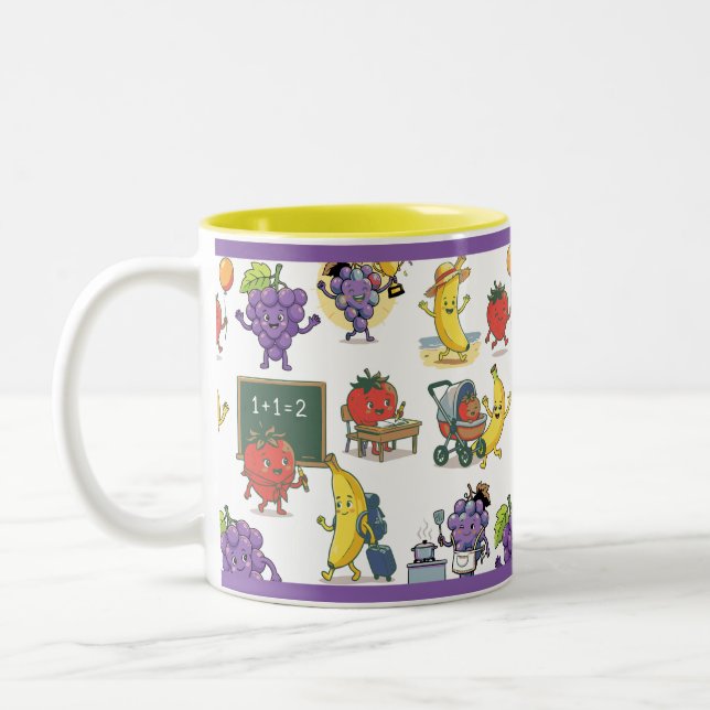Caneca De Café Em Dois Tons Funny Fruit School Life Seamless Cartoon Pattern (Esquerda)