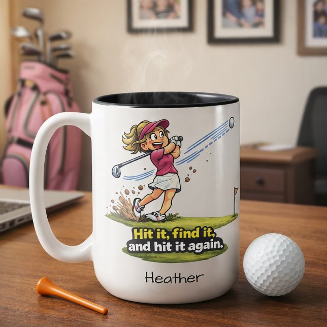 Caneca De Café Em Dois Tons Funny Golfer Girl Fairway Fun Mug (Criador carregado)