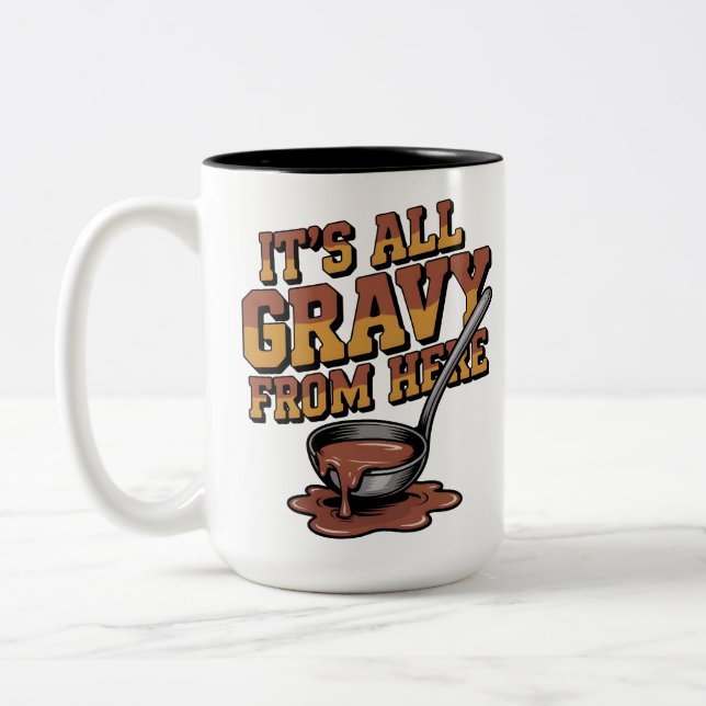 Caneca De Café Em Dois Tons Funny Gravy Thanksgiving  - Retro Foodie Tee (Esquerda)