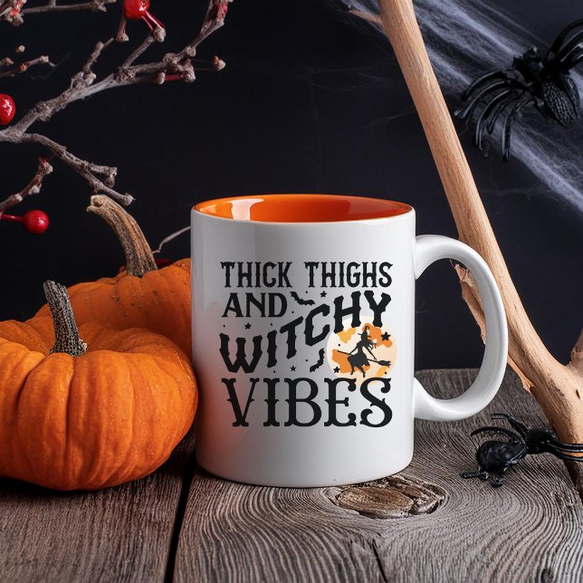 Caneca De Café Em Dois Tons Funny Halloween Mug With Black Witch & Full Moon (Criador carregado)