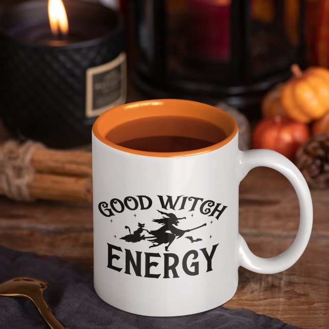 Caneca De Café Em Dois Tons Funny Halloween Witch Phrase (Criador carregado)