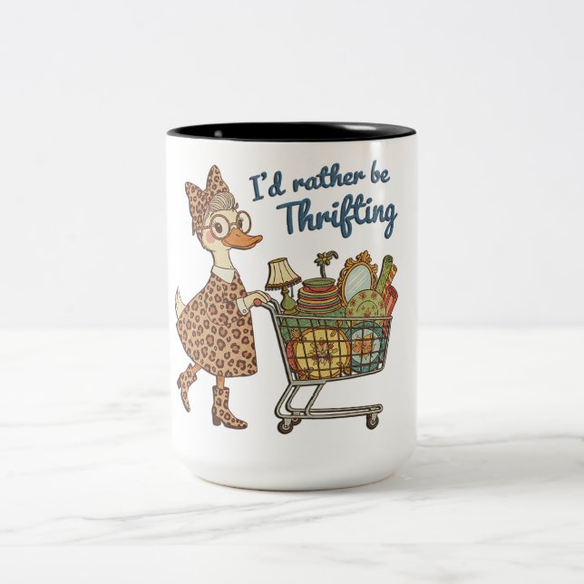 Caneca De Café Em Dois Tons Funny I'd Rather Be Thrifting (Centro)
