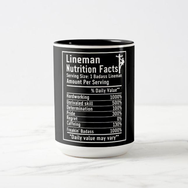 Caneca De Café Em Dois Tons Funny Lineman Fatos Nutricionais (Centro)