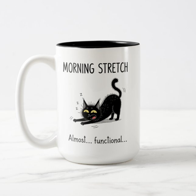 Caneca De Café Em Dois Tons Funny Morning Stretch Almost Functional Cat Mug (Esquerda)