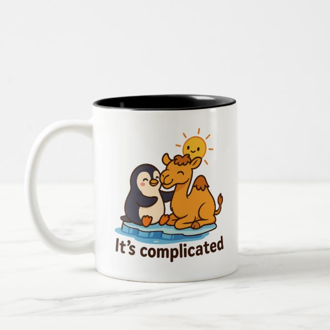 Caneca De Café Em Dois Tons Funny Penguin and Giraffe Mug – “It’s Complicated” (Esquerda)