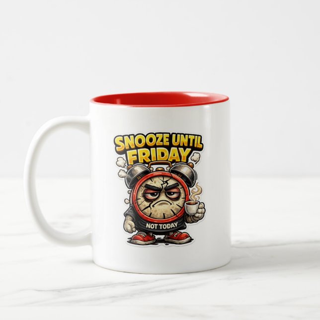 Caneca De Café Em Dois Tons  Funny Snooze Until Friday Alarm Clock Mug (Esquerda)