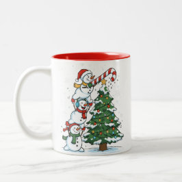 Caneca De Café Em Dois Tons Funny Snowmen and Christmas Tree Cute Holiday