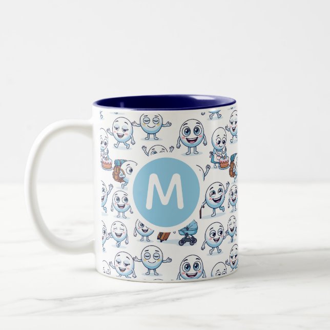 Caneca De Café Em Dois Tons Funny Spherical Characters Life Roles Seamless Pat (Esquerda)