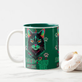 Caneca De Café Em Dois Tons Fusão de Gato Vibrante