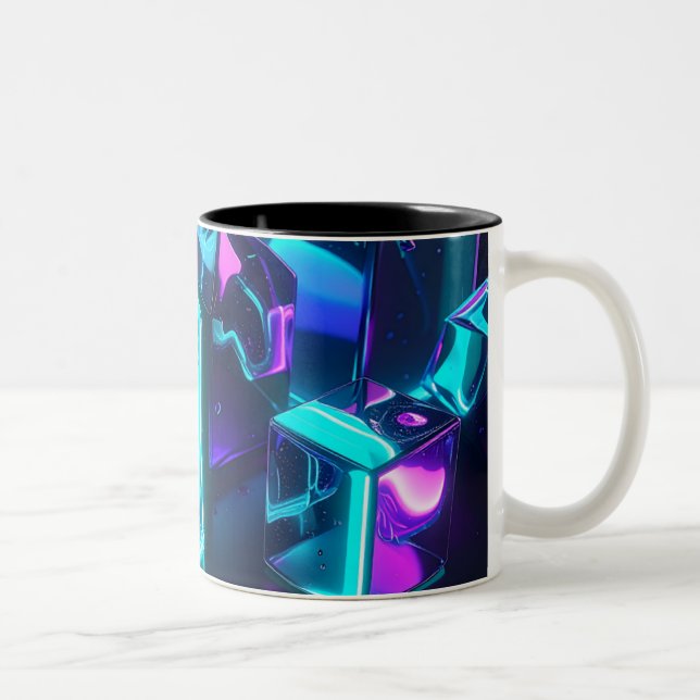 Caneca De Café Em Dois Tons Futuristic Liquid Glow Geometric Mug (Direita)