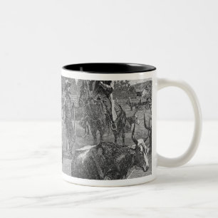 Caneca De Café Em Dois Tons Gado em uma cerca do milho de Kansas