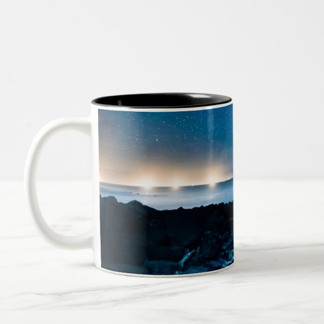 Caneca De Café Em Dois Tons Galáxia da Via Láctea sobre barcos de pesca (Esquerda)