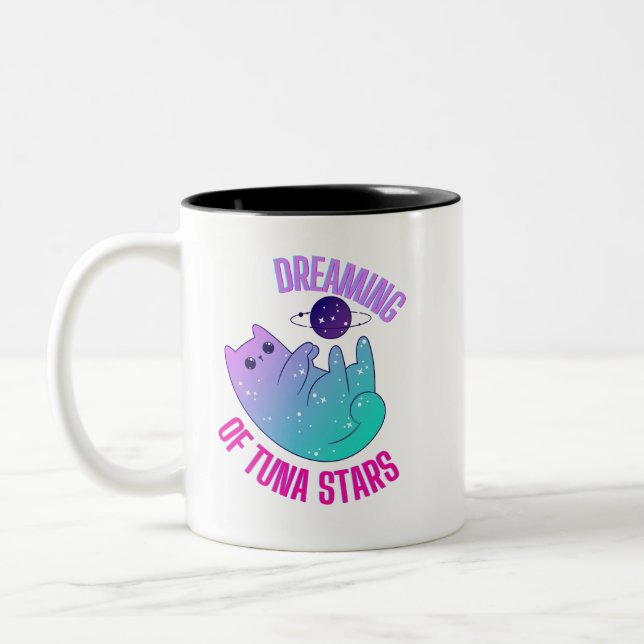 Caneca De Café Em Dois Tons Galaxy Kawaii Gato Engraçado Brincando com Stars M (Esquerda)