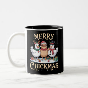 Caneca De Café Em Dois Tons Galinha Chapéu de Natal do Papai Noel Feliz Natal