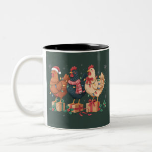 Caneca De Café Em Dois Tons Galinha de Natal Fofa Festa Divertida na Fazenda