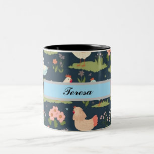 Caneca De Café Em Dois Tons Galinha e Flores Personalizadas