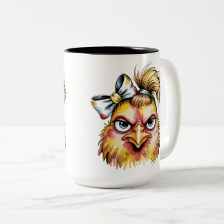 Caneca De Café Em Dois Tons Galinha Mal-Humorada e Sassy com Laço Amarelo e Ca