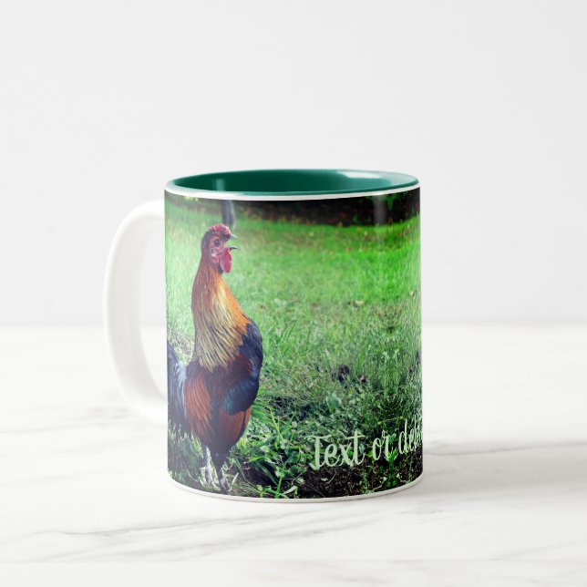 Caneca De Café Em Dois Tons Galo Crowing Personalizado Animal (Frente Esquerda)