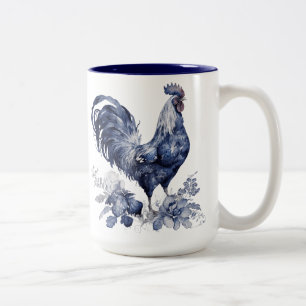 Caneca De Café Em Dois Tons "Galo" Estilo Blue Willow Personalizado