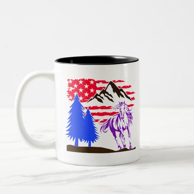 Caneca De Café Em Dois Tons Galopagem de Cavalos de Montanha Selvagem (Esquerda)