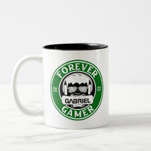 Caneca De Café Em Dois Tons Gamer para sempre, Impressão de nome personalizado