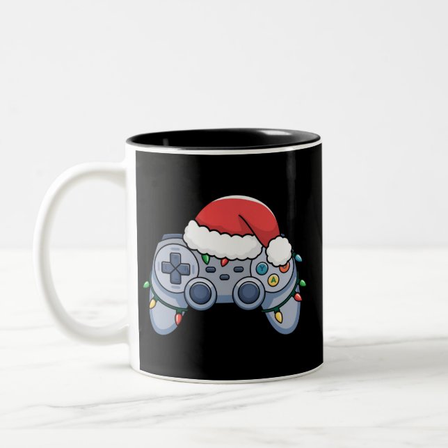 Caneca De Café Em Dois Tons Gamer Santa Hat do Controlador de Vídeo (Esquerda)
