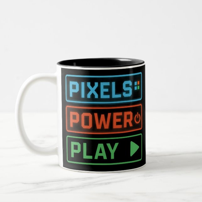 Caneca De Café Em Dois Tons Gaming Mug – Pixels Power Play Neon Coffee Cup (Esquerda)