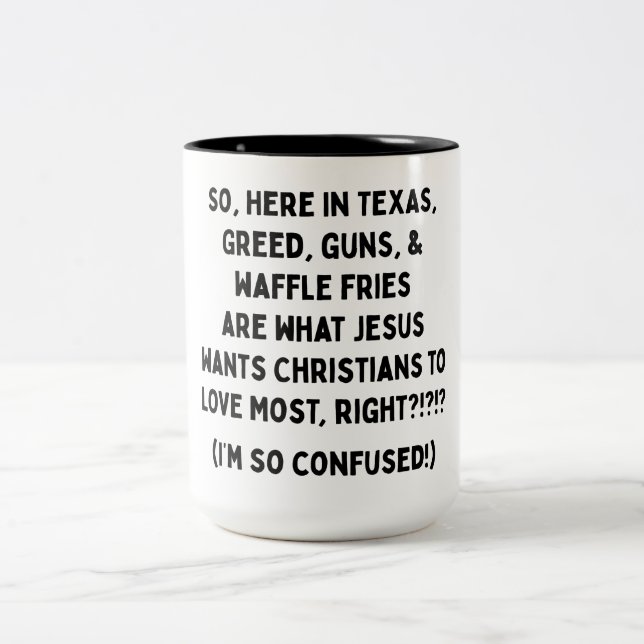 Caneca De Café Em Dois Tons Ganância, Armas e Waffle Fries Mug (Centro)