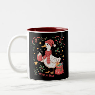 Caneca De Café Em Dois Tons Ganso de Natal Combinando Fofos Patos Engraçados d