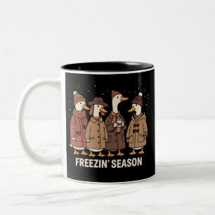 Caneca De Café Em Dois Tons Ganso Fofo Estação Congelante Inverno Aconchegante