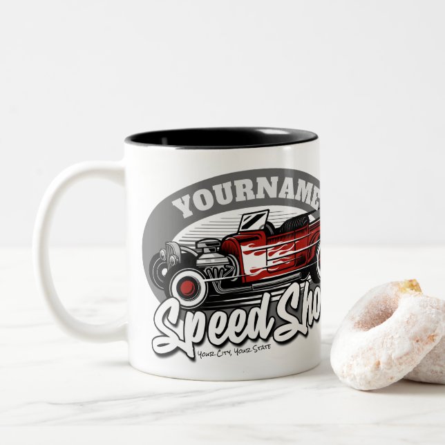 Caneca De Café Em Dois Tons Garagem de velocidade Comprada do Roadster Red Hot (Com Donut)