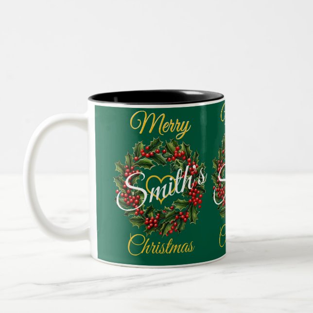 Caneca De Café Em Dois Tons Garland de Natal da Família Personalizada (Esquerda)