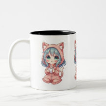 Garota Anime Kawaii Aconchegante com Capuz de Gato