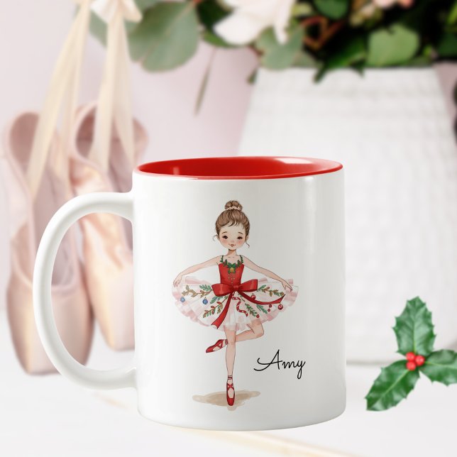 Caneca De Café Em Dois Tons Garota Balé de Natal dançante (Criador carregado)