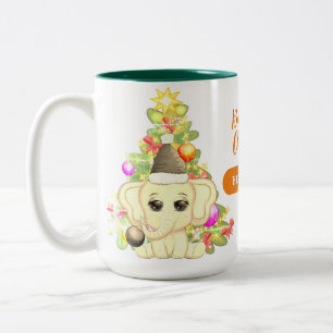 Caneca De Café Em Dois Tons Garota Bonita Primeiro Natal Elefante Laranja Bebê