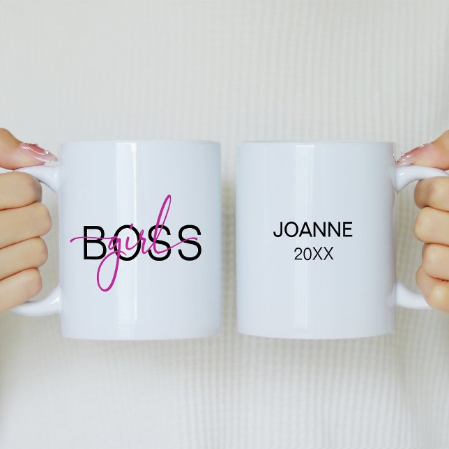 Caneca De Café Em Dois Tons Garota Chefe Rosa Quente  (Criador carregado)