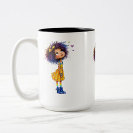 Caneca De Café Em Dois Tons Garota Colorida do Arco-íris Arte Caprichosa Color