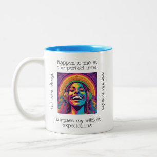Caneca De Café Em Dois Tons Garota da Afirmação Alegre – Motivacional Colorida