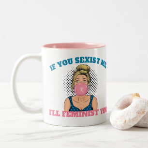 Caneca De Café Em Dois Tons Garota de Arte Pop Chiclete Monograma Citação Femi