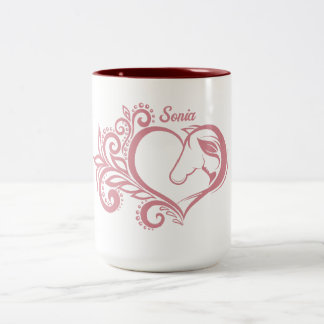 Caneca De Café Em Dois Tons Garota Feminina de Cavalo de Coração Rosa Coquette