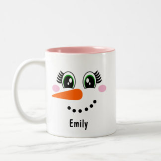 Caneca De Café Em Dois Tons Garota/Mulher Snowman Face Café Personalizado