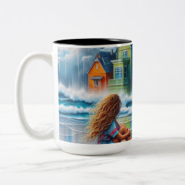 Caneca De Café Em Dois Tons Garota na praia