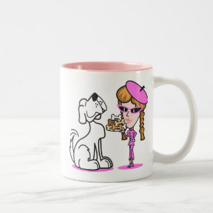 Caneca De Café Em Dois Tons garota retrô e cachorro de estimação, garota retrô
