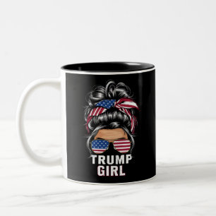 Caneca De Café Em Dois Tons Garota Trump Coque Desarrumado Bandeira dos EUA Tr